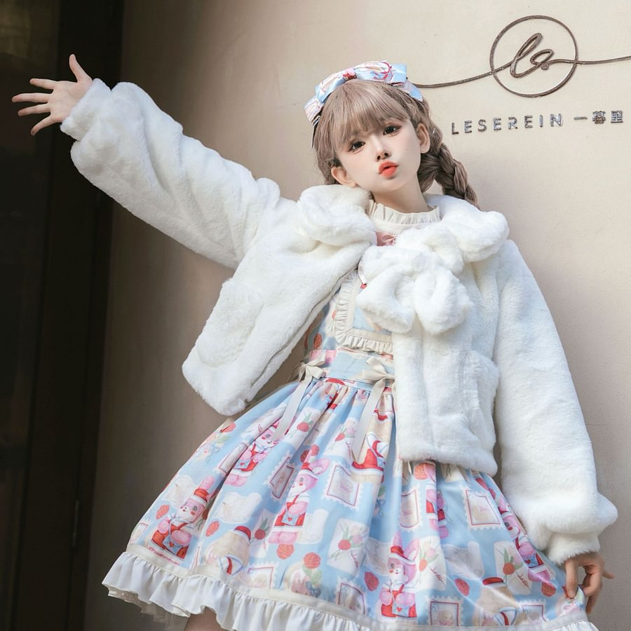 Lolita Coats Sweet White Plush Coat Imitation Rabbit Hair Short Cute Winter Coat