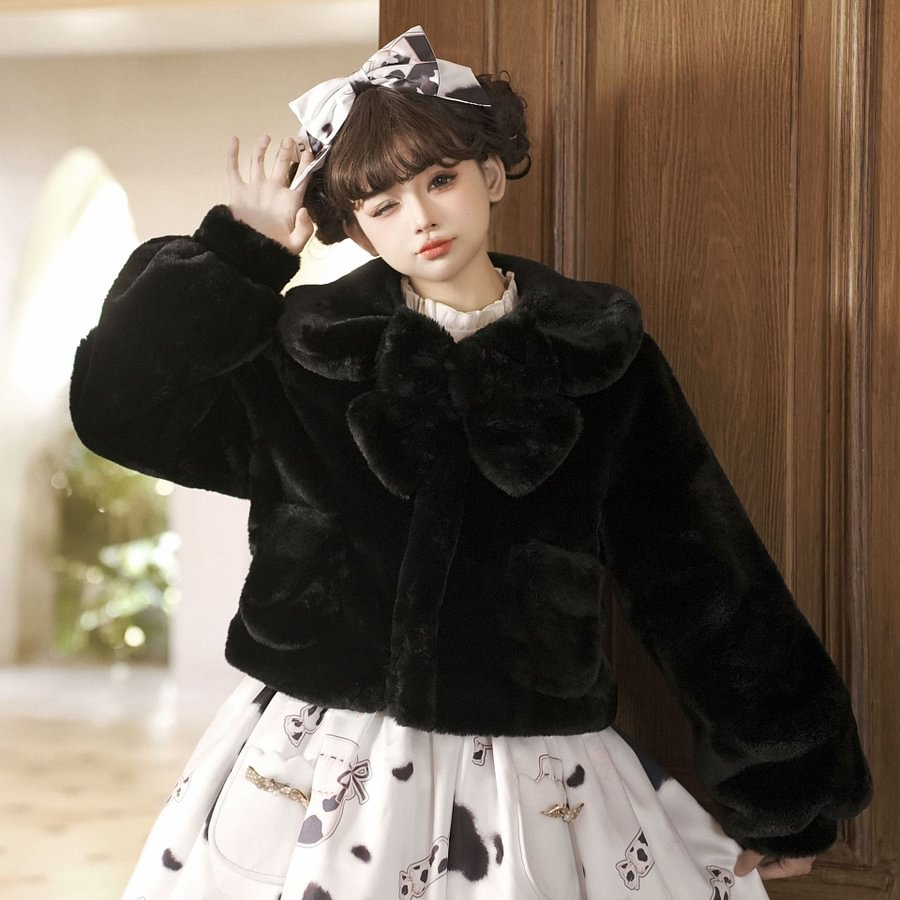 Lolita Coats Sweet White Plush Coat Imitation Rabbit Hair Short Cute Winter Coat