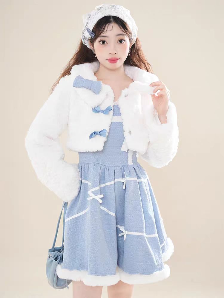 Sweet Lolita Princess Tutu Lolita Suit Sweet Plush Coat JSK Autumn and Winter Eco-friendly Fur Lolita Dresses