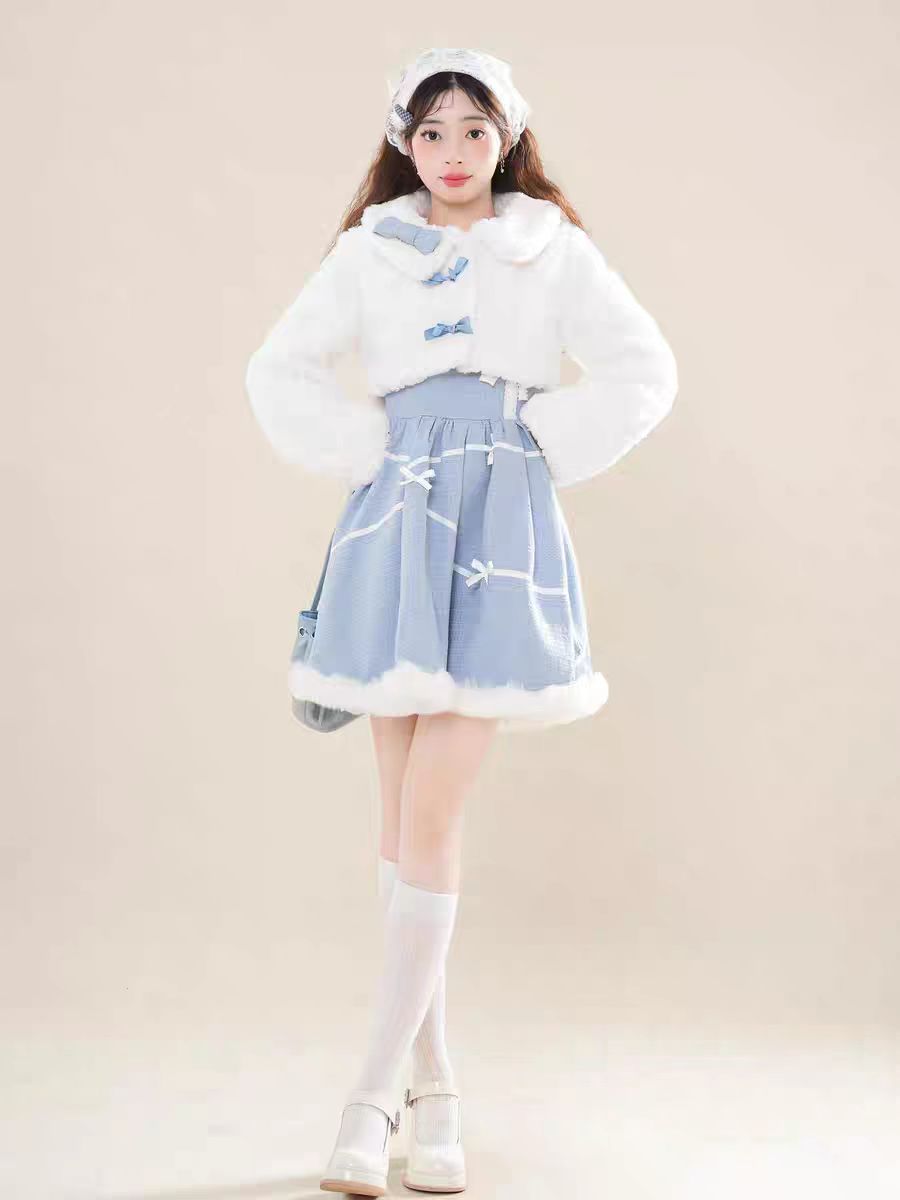 Sweet Lolita Princess Tutu Lolita Suit Sweet Plush Coat JSK Autumn and Winter Eco-friendly Fur Lolita Dresses