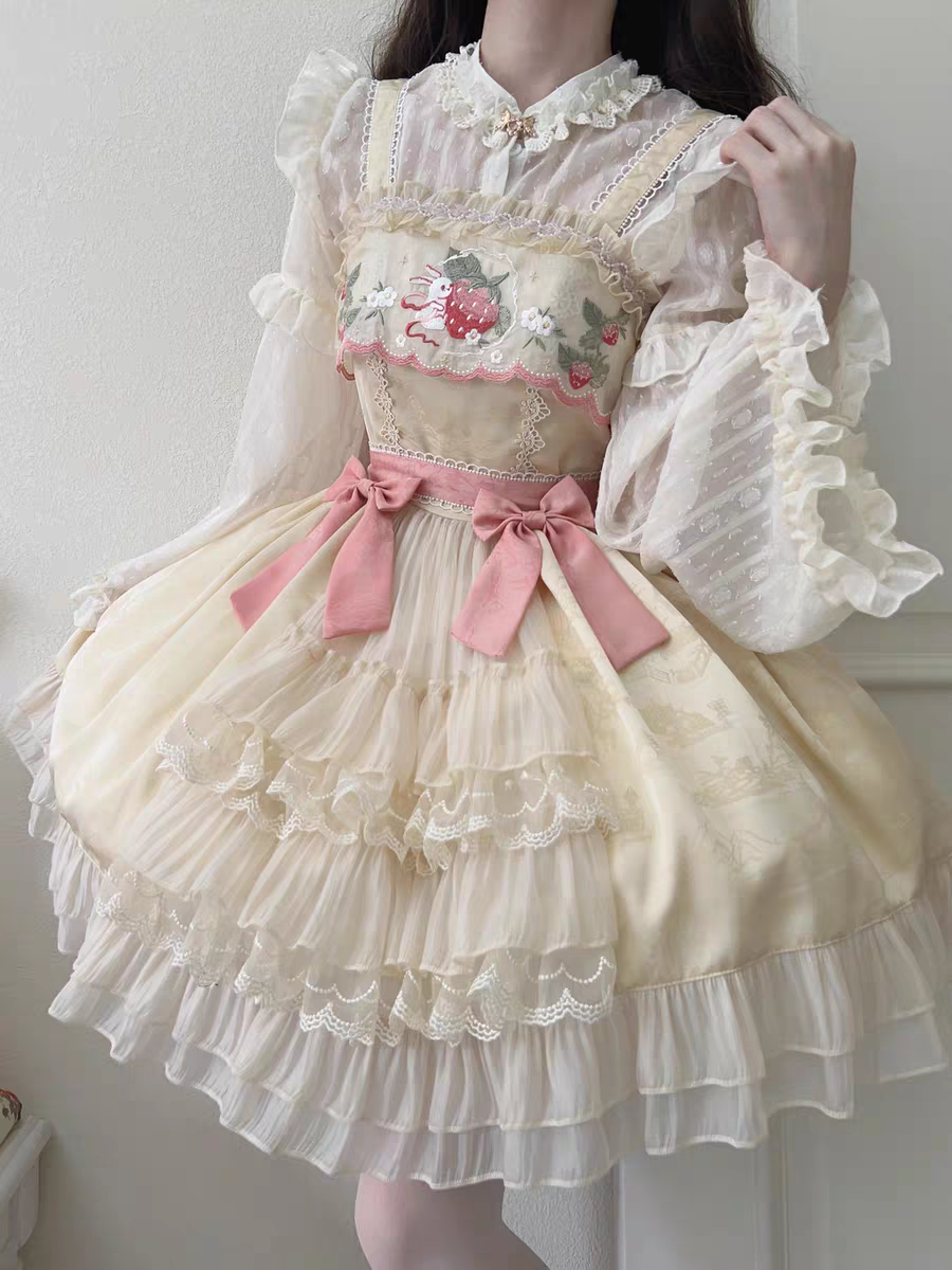 Qi Lolita Sweet Cake Cream Strawberry Bunny Lolita Dress