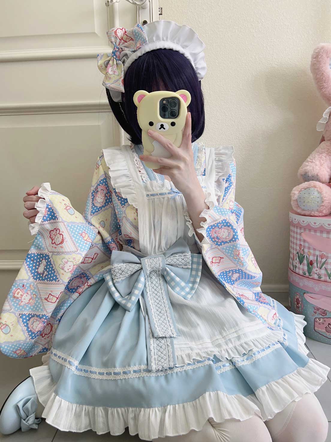 Sweet Lolita Maid Blue Outfit Motif Embellished Apron Dress