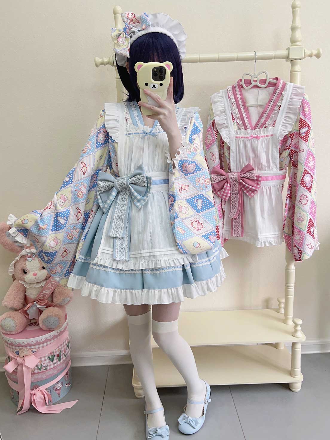 Sweet Lolita Maid Blue Outfit Motif Embellished Apron Dress