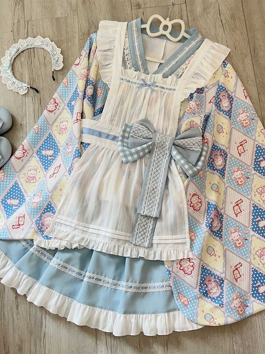 Sweet Lolita Maid Blue Outfit Motif Embellished Apron Dress