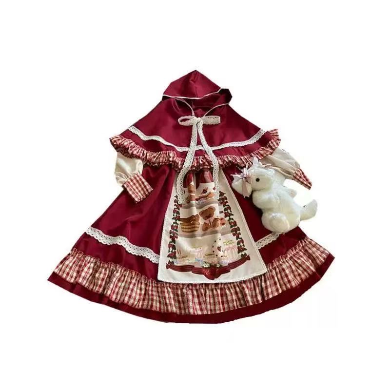 Sweet Lolita Red OP Dress Furry Trim Christmas New Year Winter Outfit