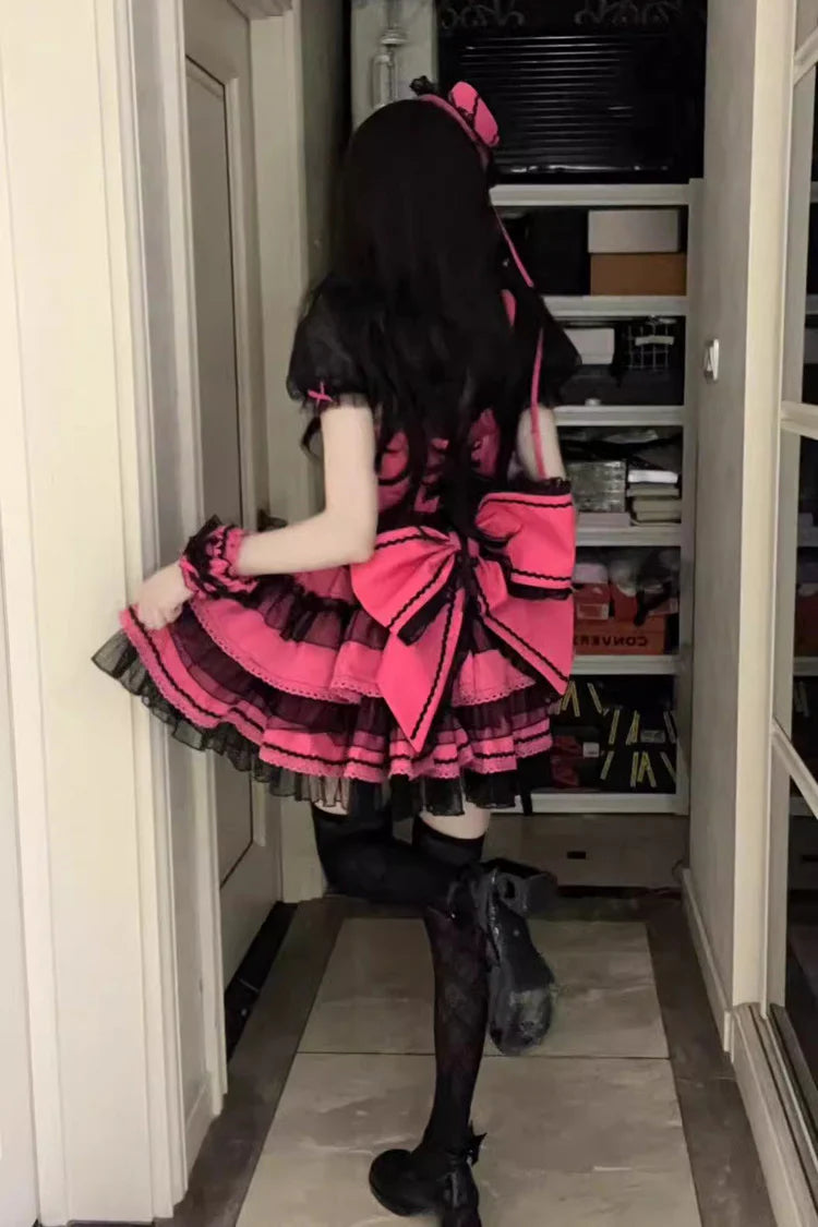 Design Concept:
This Sweet Lolita dress in rose red features a layered design with delicate ribbon accents and lace detailing. The silhouette combines elegance with a sweet, charming aesthetic, perfectly capturing the playful and feminine Lolita style. Ideal for special occasions, cosplay, or daily wear, this dress brings a whimsical and princess-inspired touch to any outfit.