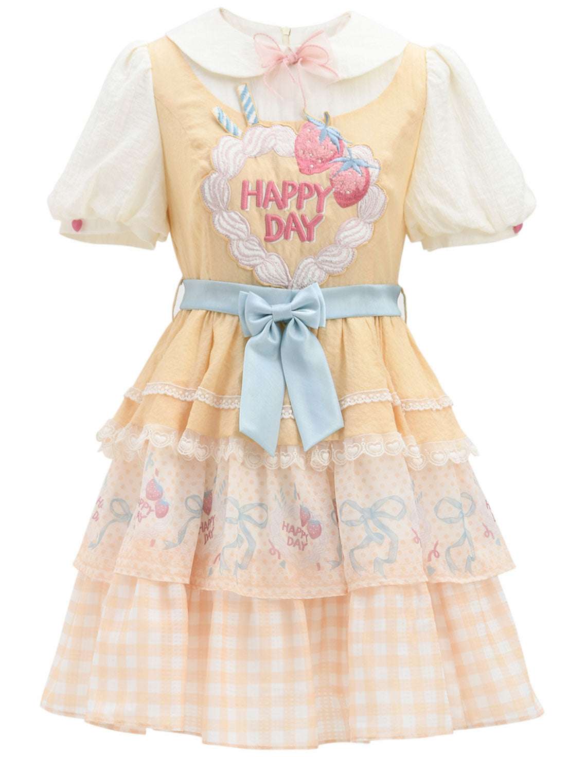 Sweet Lolita Ruffle Yellow Cream Printed Decorative Dessert Dress