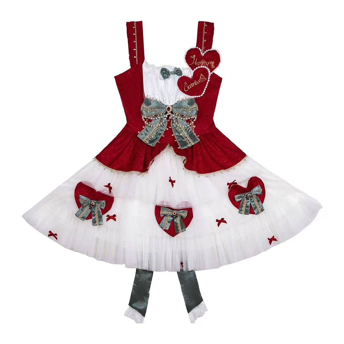 Sweet Lolita Set White Red Accent Outfit Top with Dress Christmas New Year Winter Style