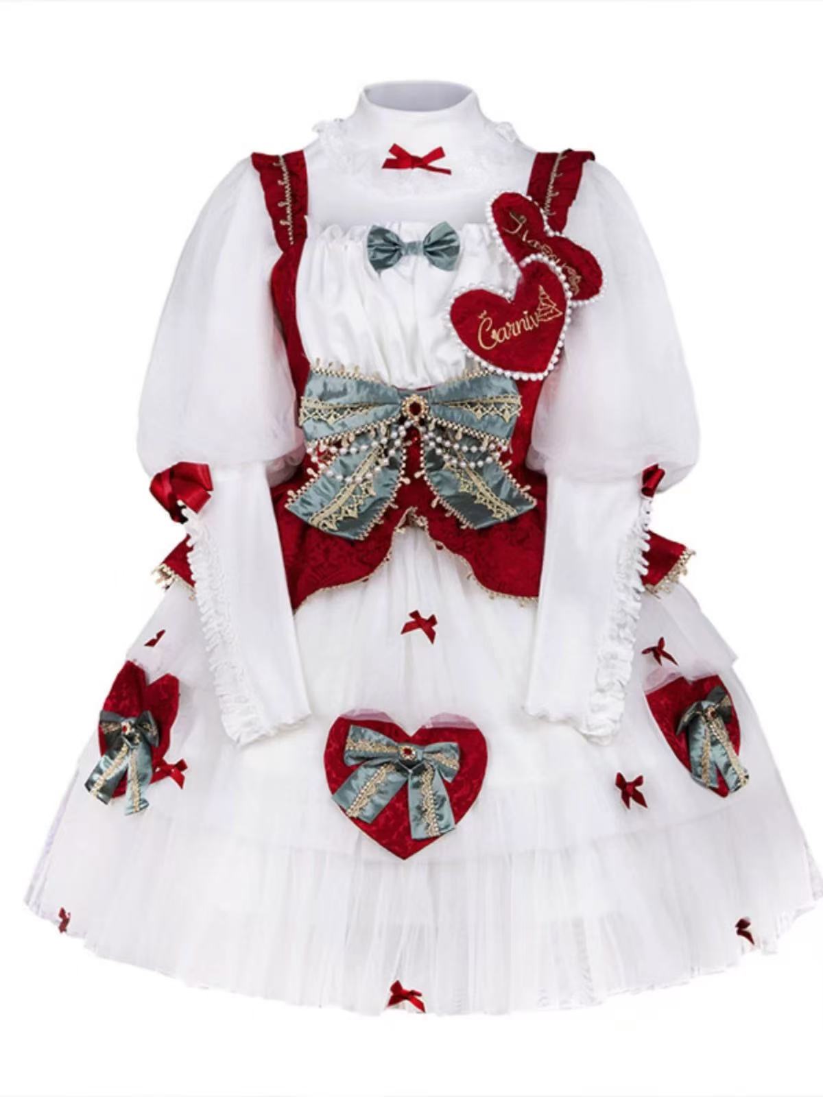 Sweet Lolita Set White Red Accent Outfit Top with Dress Christmas New Year Winter Style