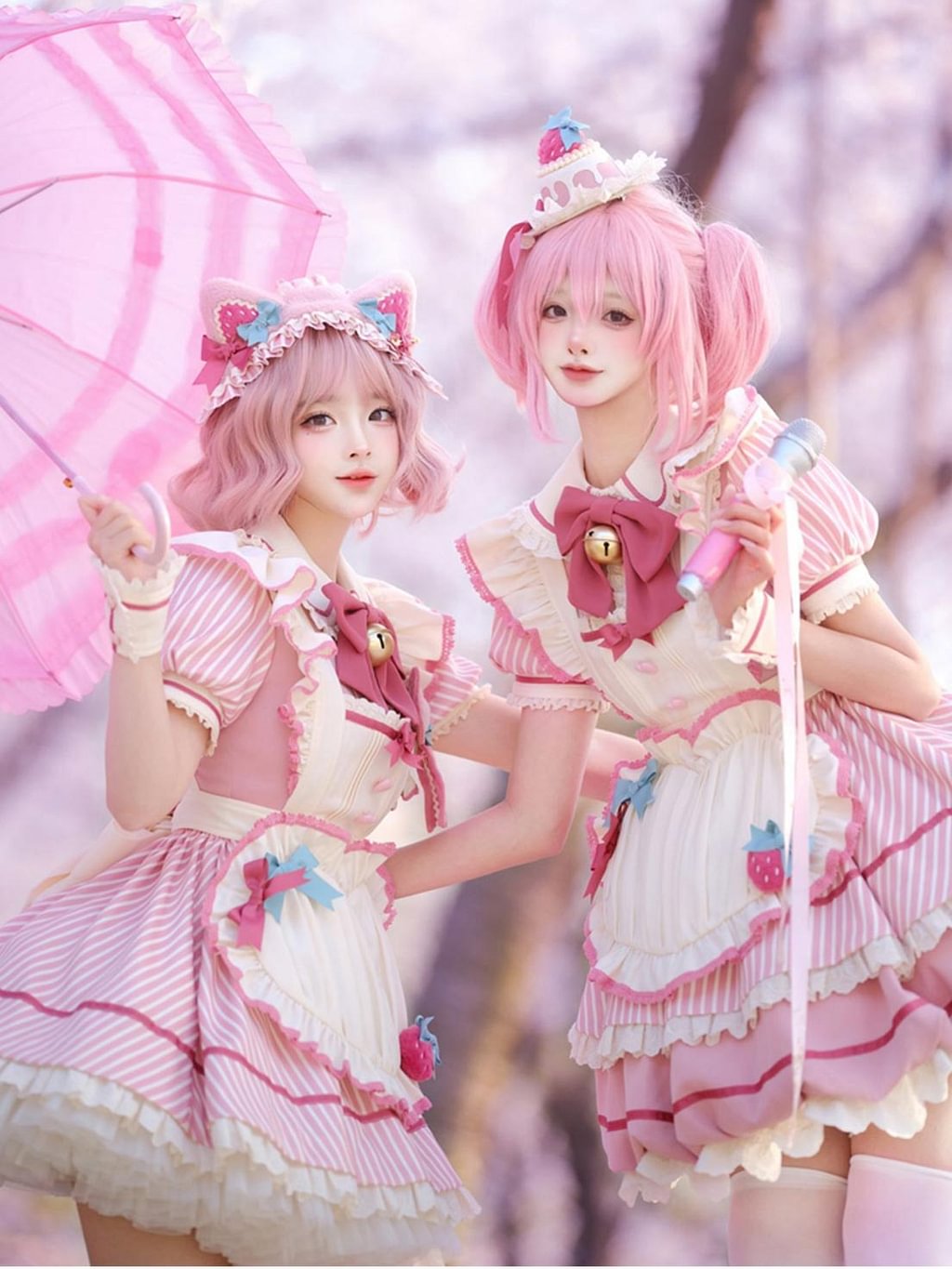 Sweet Lolita Striped Bow Soft Toned Dress Ruffle Pink Cake Dress