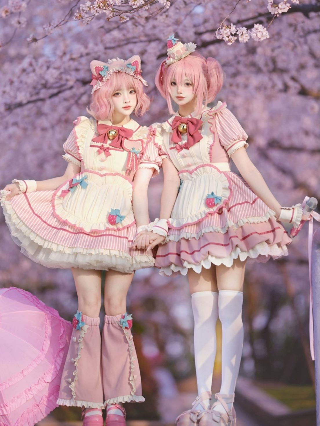 Sweet Lolita Striped Bow Soft Toned Dress Ruffle Pink Cake Dress