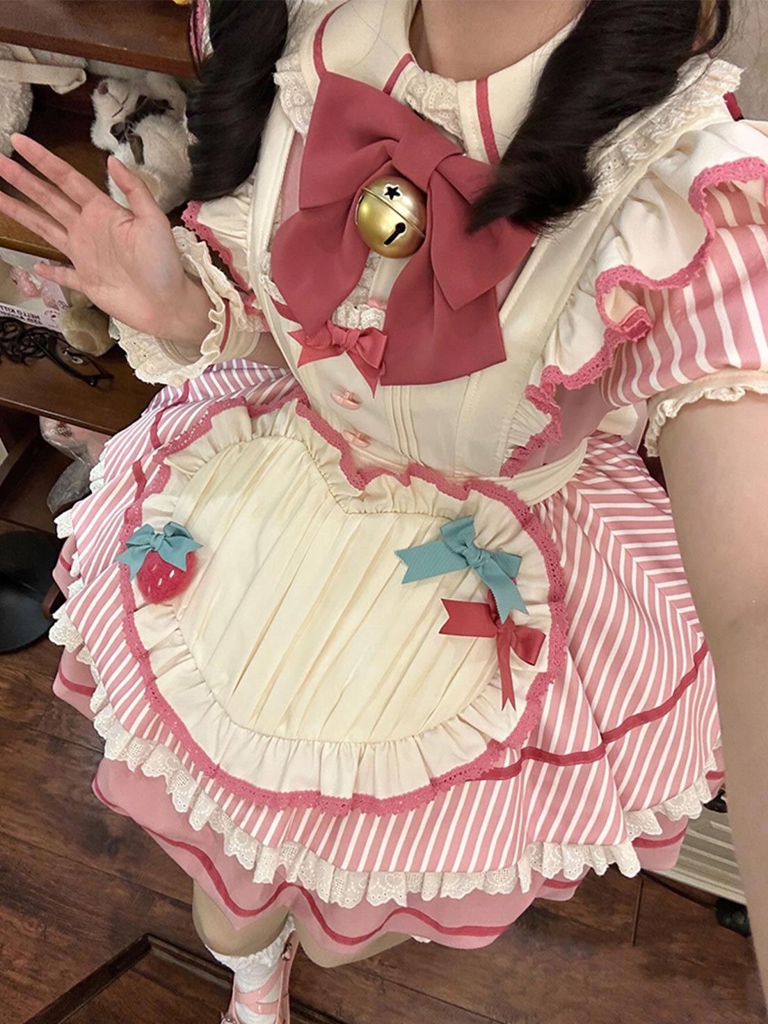 Sweet Lolita Striped Bow Soft Toned Dress Ruffle Pink Cake Dress