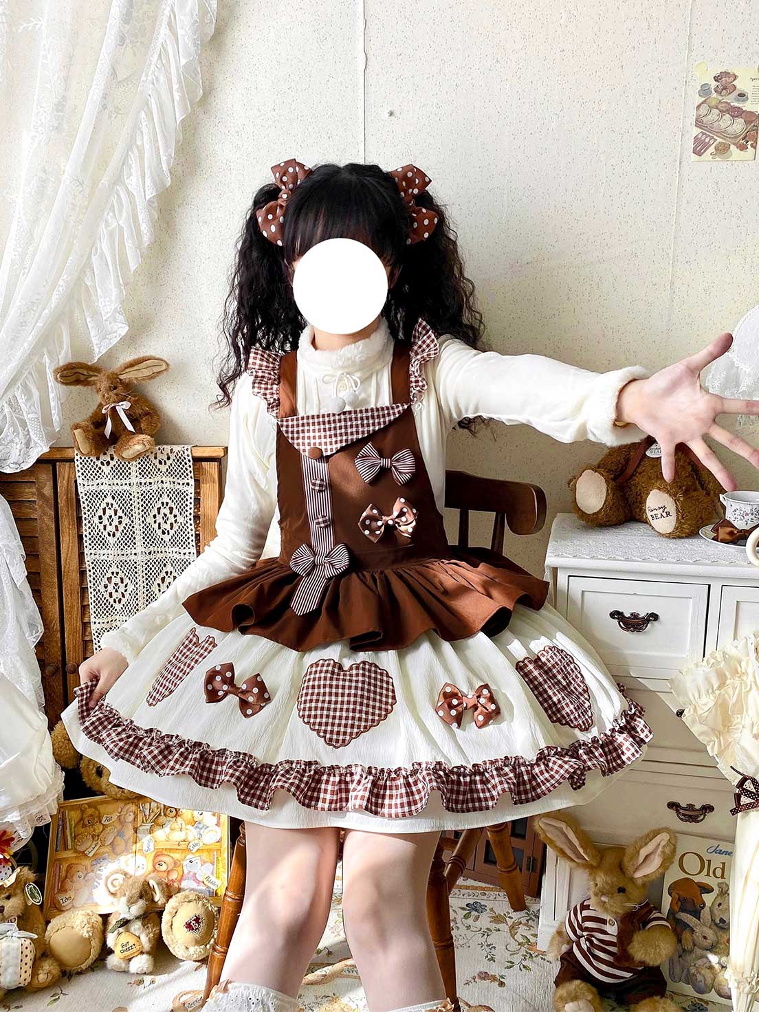 Sweet Lolita Tea Party Fashion Gingham Chocolate Accent Bow Dress Cake Dress