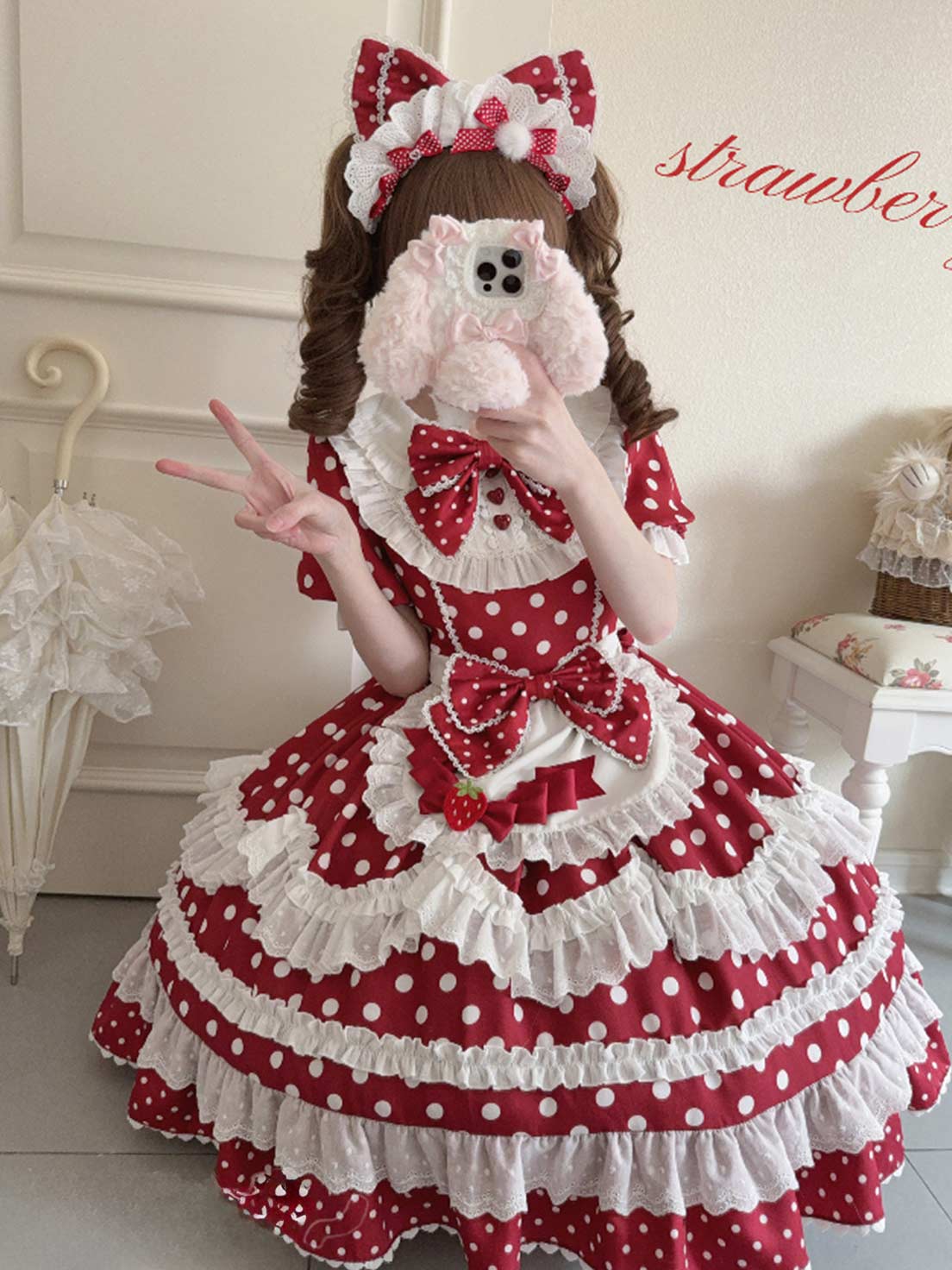 Sweet Lolita Tea Party Fashion Polka Dot Bow  Cake Dress Ruffled Dress