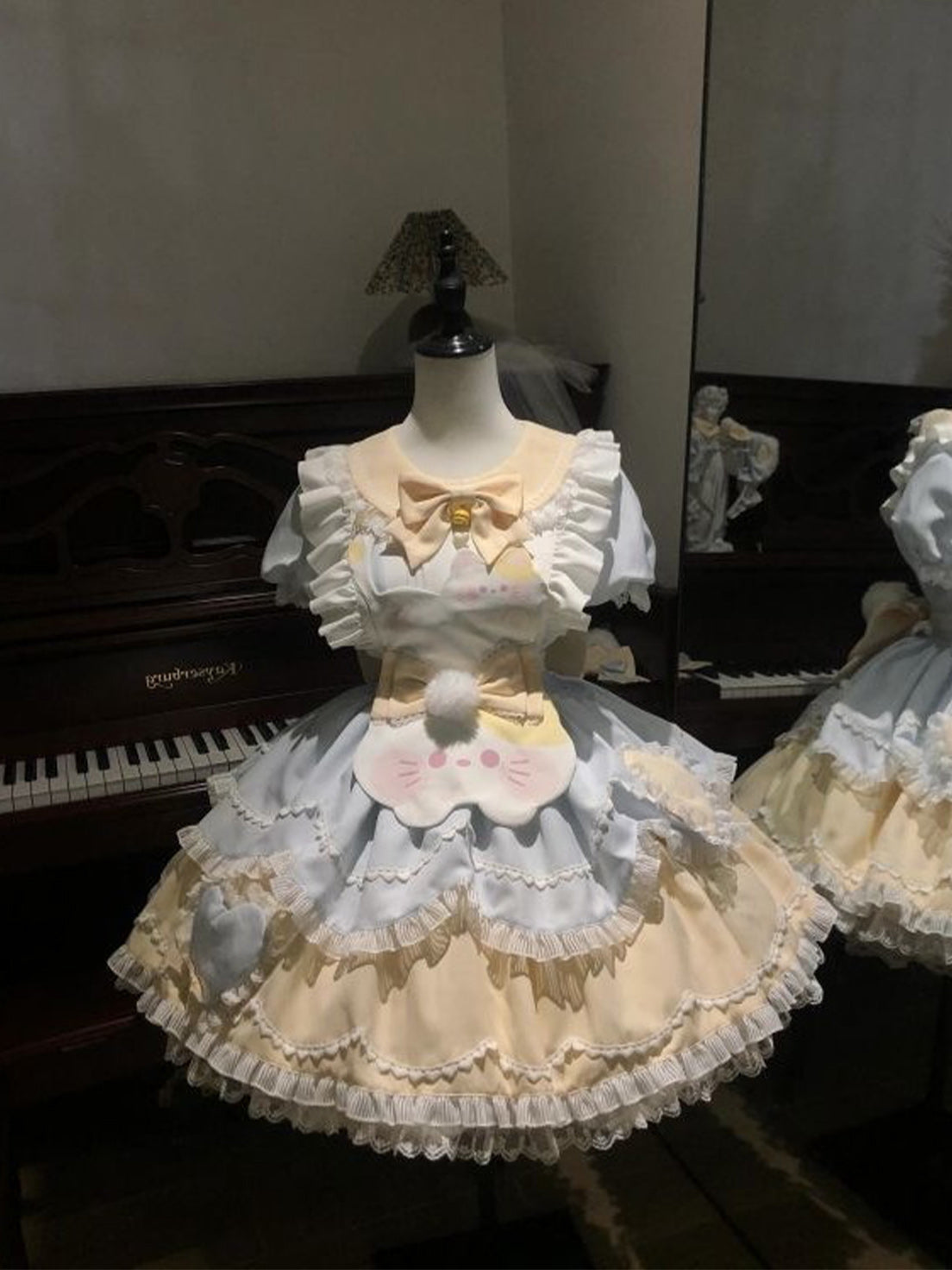 Sweet Tea Girl Sweet Lolita Pleats Decorative Soft Toned Blue Yellow Dress Ice Cream Cake Dress