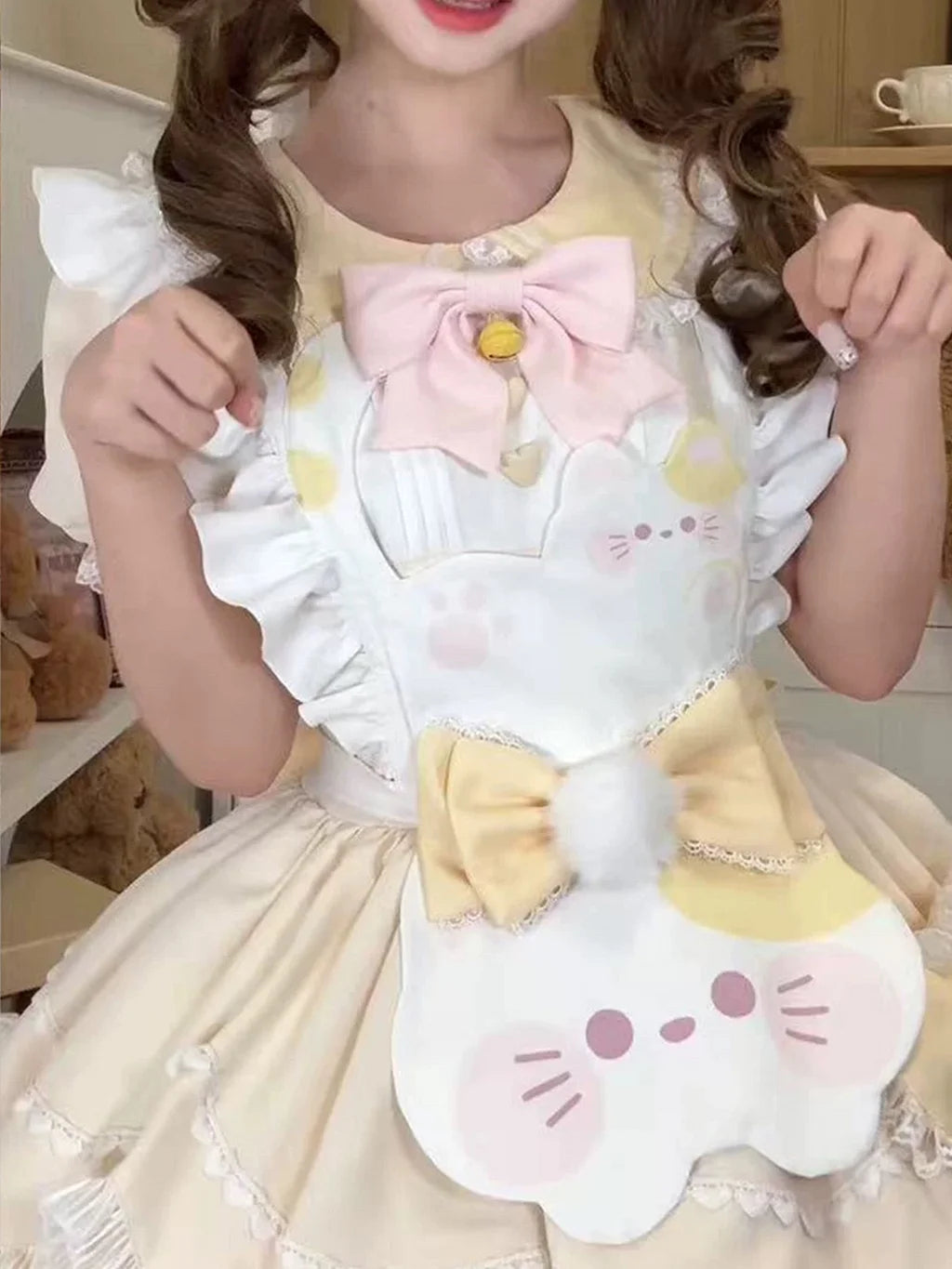 Sweet Tea Girl Sweet Lolita Pleats Decorative Soft Toned Yellow Dress  Ice Cream Cake Dress