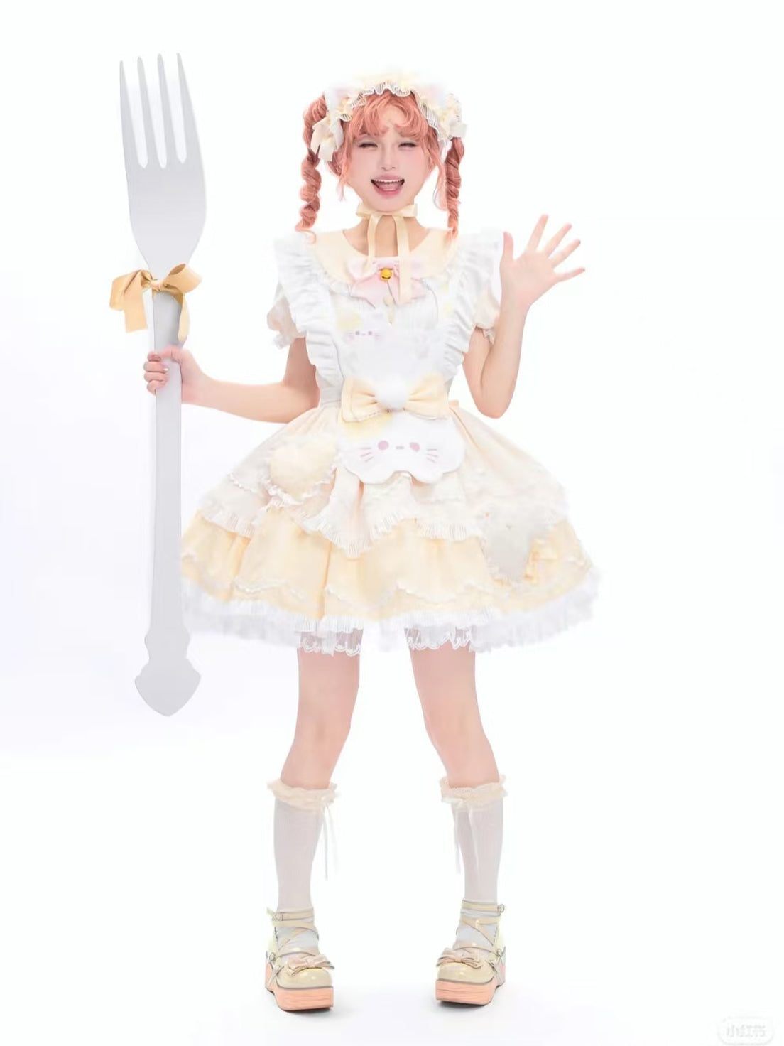 Sweet Tea Girl Sweet Lolita Pleats Decorative Soft Toned Yellow Dress Ice Cream Cake Dress