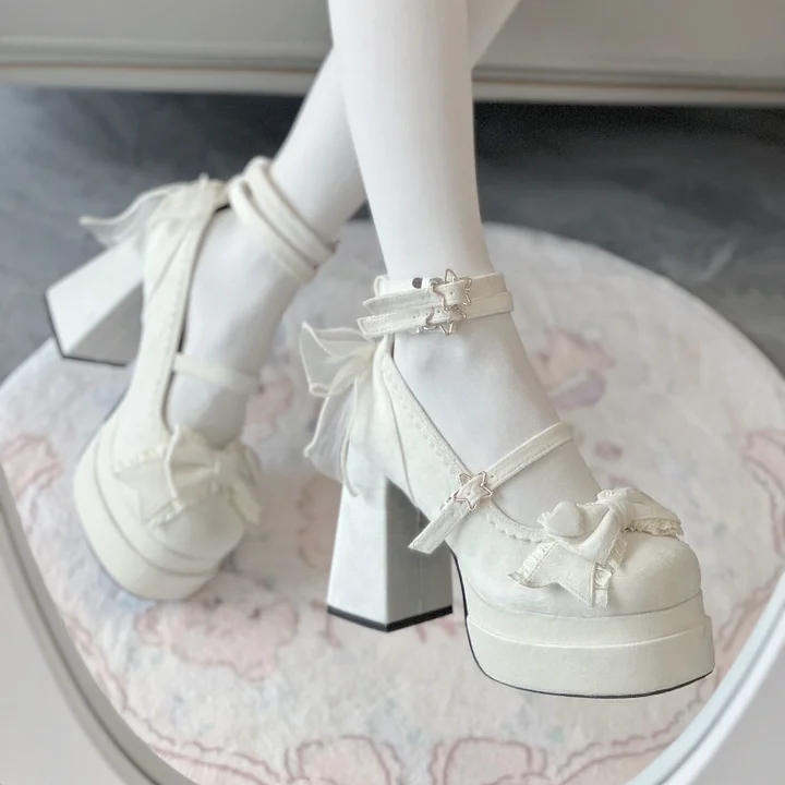 Lolita Shoes Sweetheart High Heels Elegant Literary Sweet Bow Women's Single Shoes