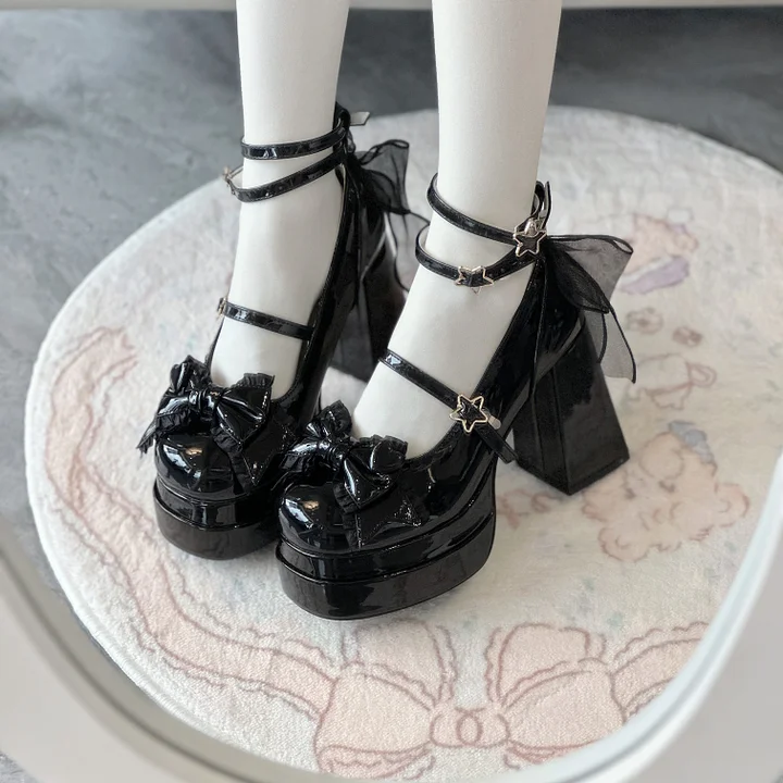 Lolita Shoes Sweetheart High Heels Elegant Literary Sweet Bow Women's Single Shoes