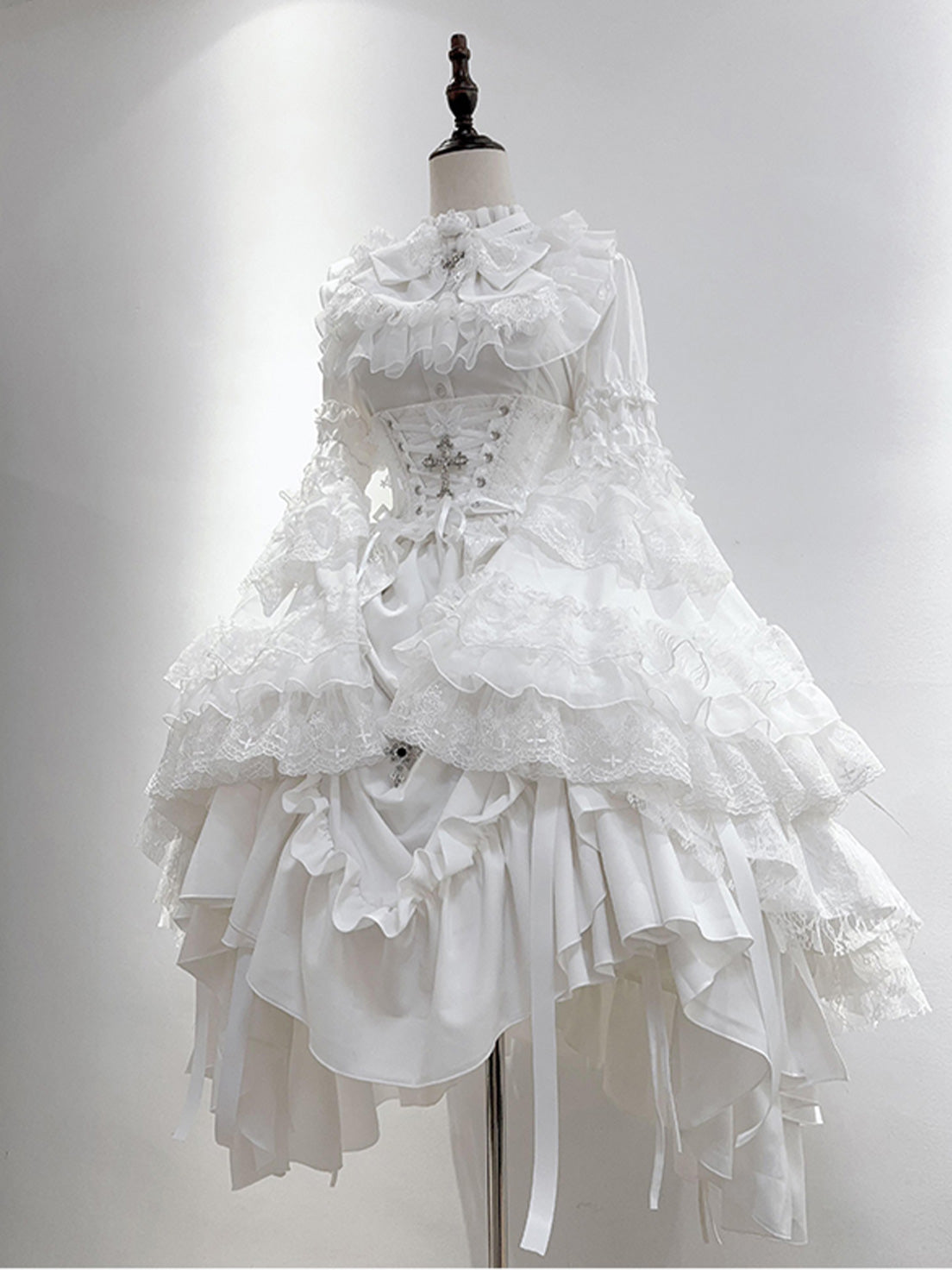 Goth Lolita Gothic Elegant White Dramatic Ruffled Lolita Gown Dress