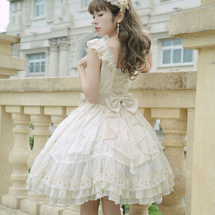 Hime Lolita White Lace Flower Wedding Summer Dress Daily Suspender Skirt