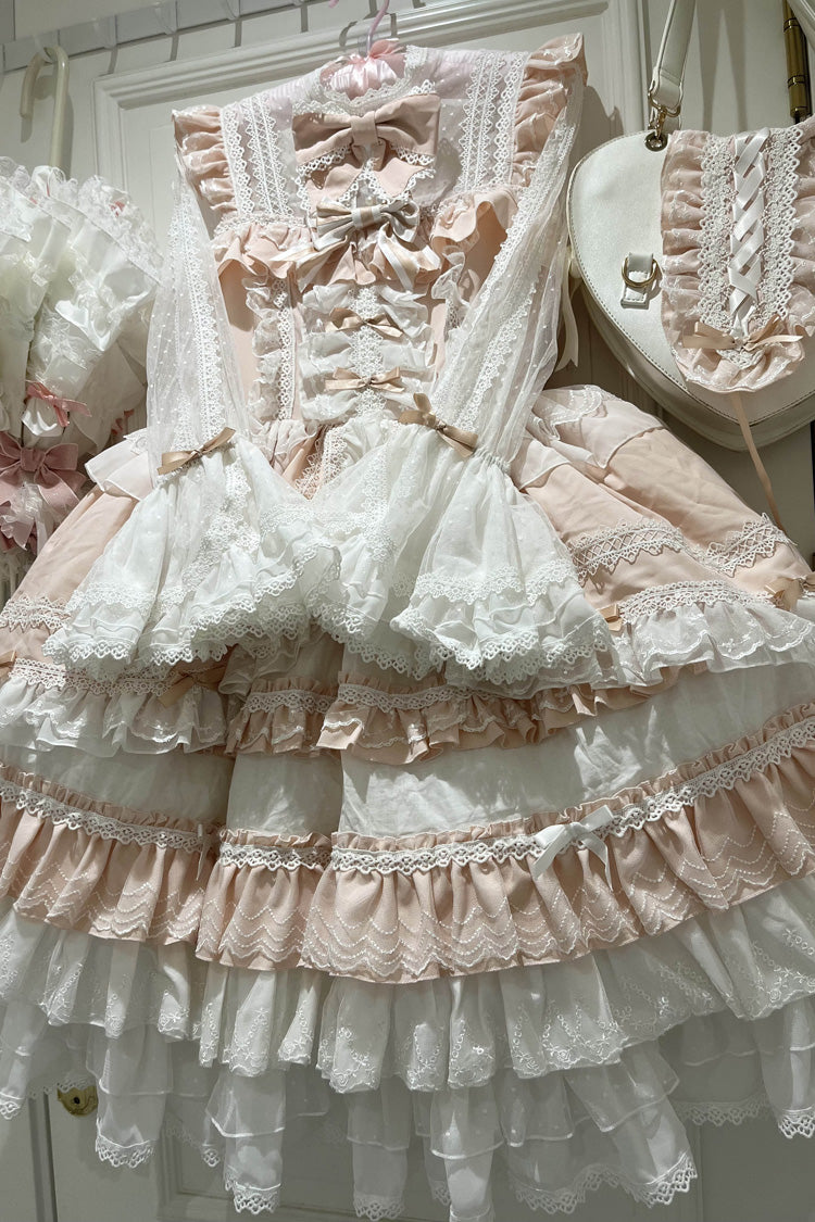 Pink Long Sleeves Multi-Layered Ruffle Bowknot Lace Sweet Lolita Dress