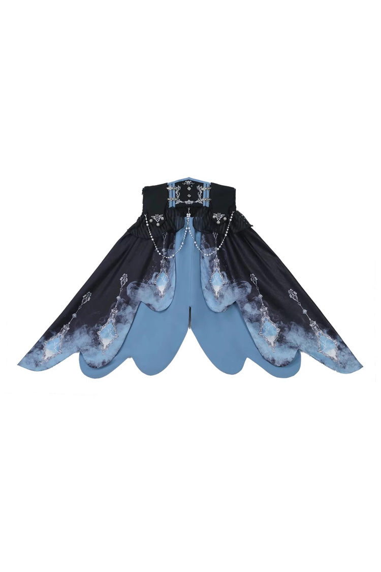 White/Blue Gradient Print Ruffle Cardigan Pearl Sweet College British Knight Style Handsome Lolita Dress Set