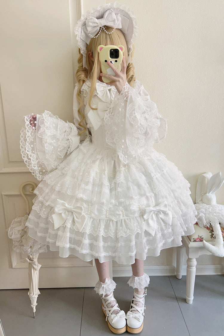 White Dream Prologue Doll Multi-Layered Bowknot Lace Sweet Princess Lolita Dress