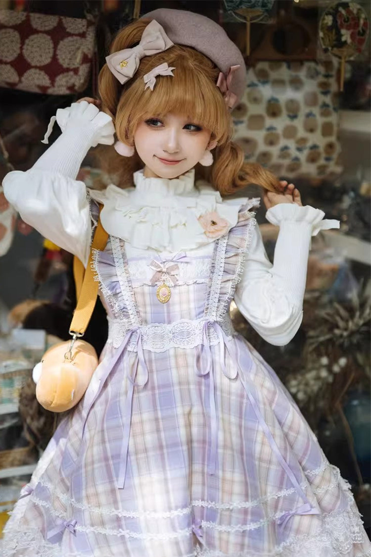 Pink/Purple Endless Summer High Waisted Printed Ruffled Bow Lace Sweet Princess Lolita Jsk Dress 2 Versions