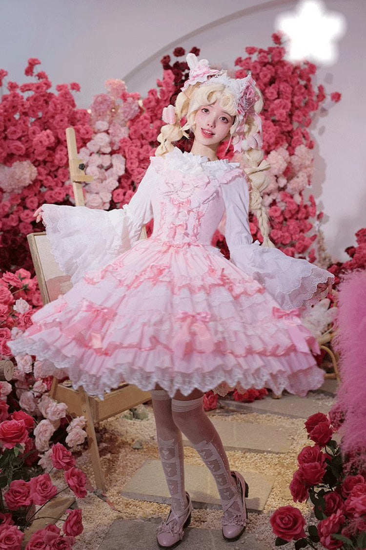 Love Notebook Sleeveless Multi-Layered Ruffle Bowknot Lace Sweet Lolita Jsk Dress 5 Colors