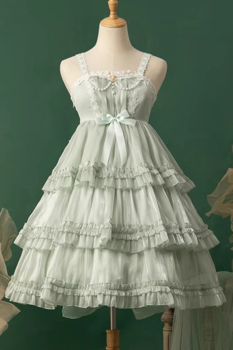 Green Starry Gauze Love Song Three-Tiered Ruffle Bowknot Sweet Lolita Tiered JSK Dress