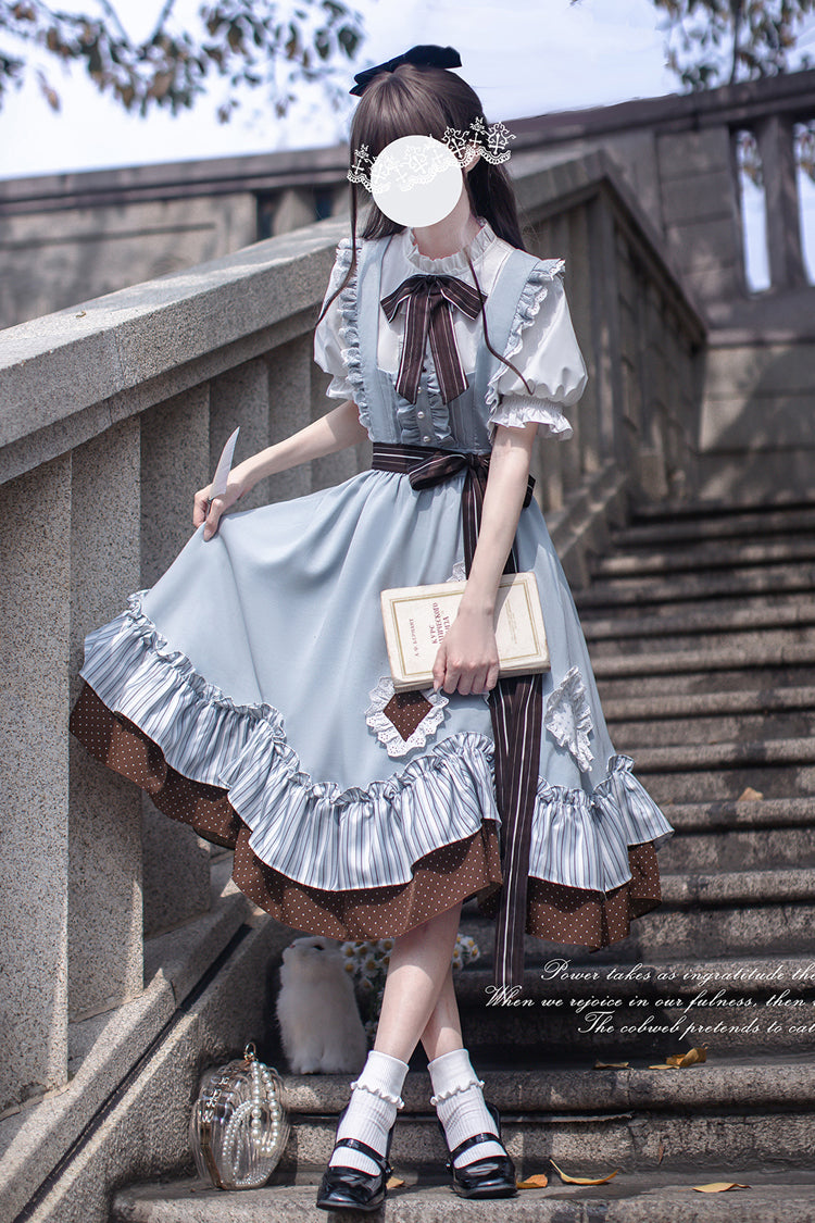 Blue Magic Vocal Club Sleeveless Print Ruffle Bowknot Sweet Alice College Style Elegant Lolita Jumper Dress