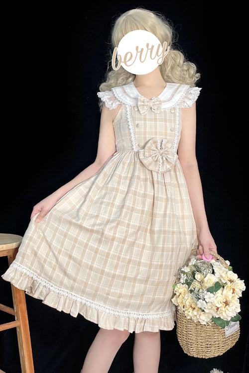 Plaid Print With Fake Collar High Waisted Sweet Lolita JSK Dress