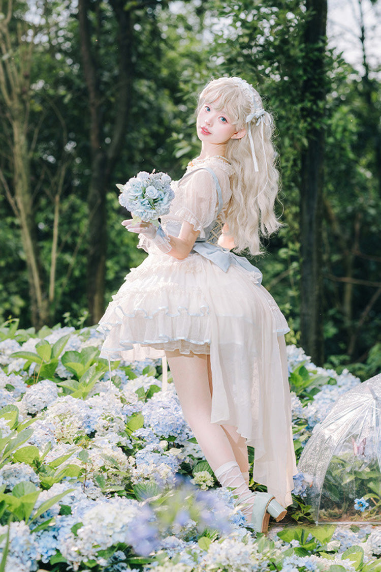 Light Blue/Ivory Dance of Time Triple-Layered Ballet Style Bowknot Lace-Up Sweet Lolita Jsk Dress