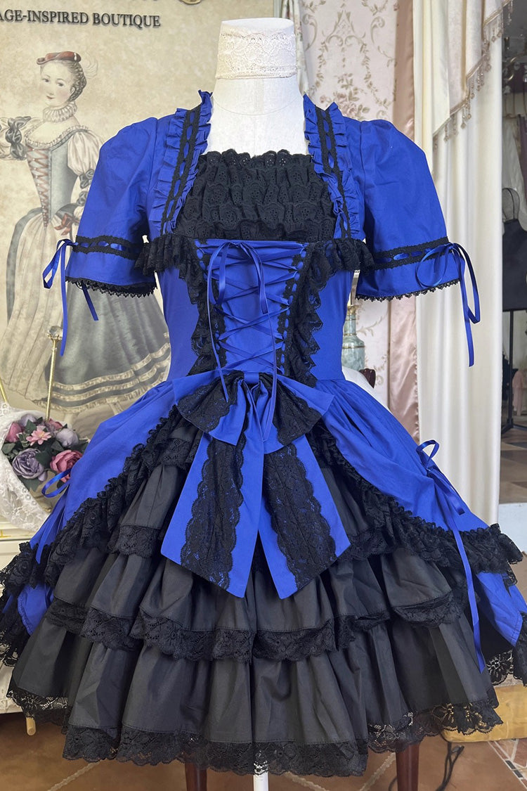 Miss Rella Short Sleeves Multi-Layered Ruffle Cardigan Bowknot Lace-Up Sweet Lolita Dress 9 Colors