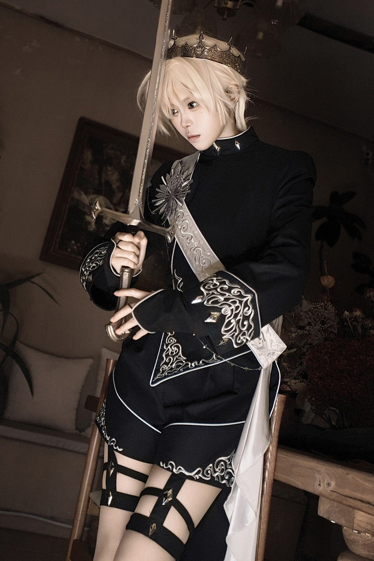 Black Sword of Oath Long Sleeves Embroidered Gothic Vintage Knight Prince Ouji Lolita Set