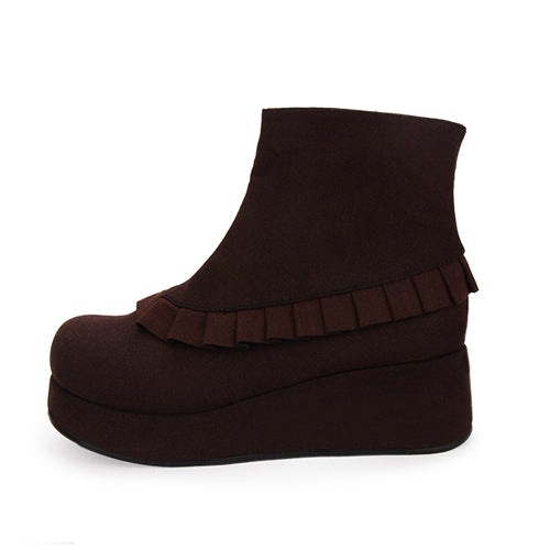 Round Toe Ruffle College Style Lolita Platform Boots