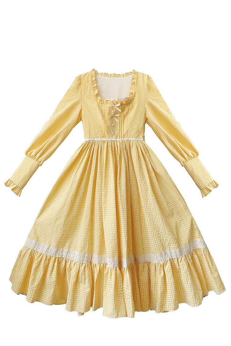 Yellow Long Sleeves Print Ruffle Lace-Up Sweet Elegant Lolita Dress