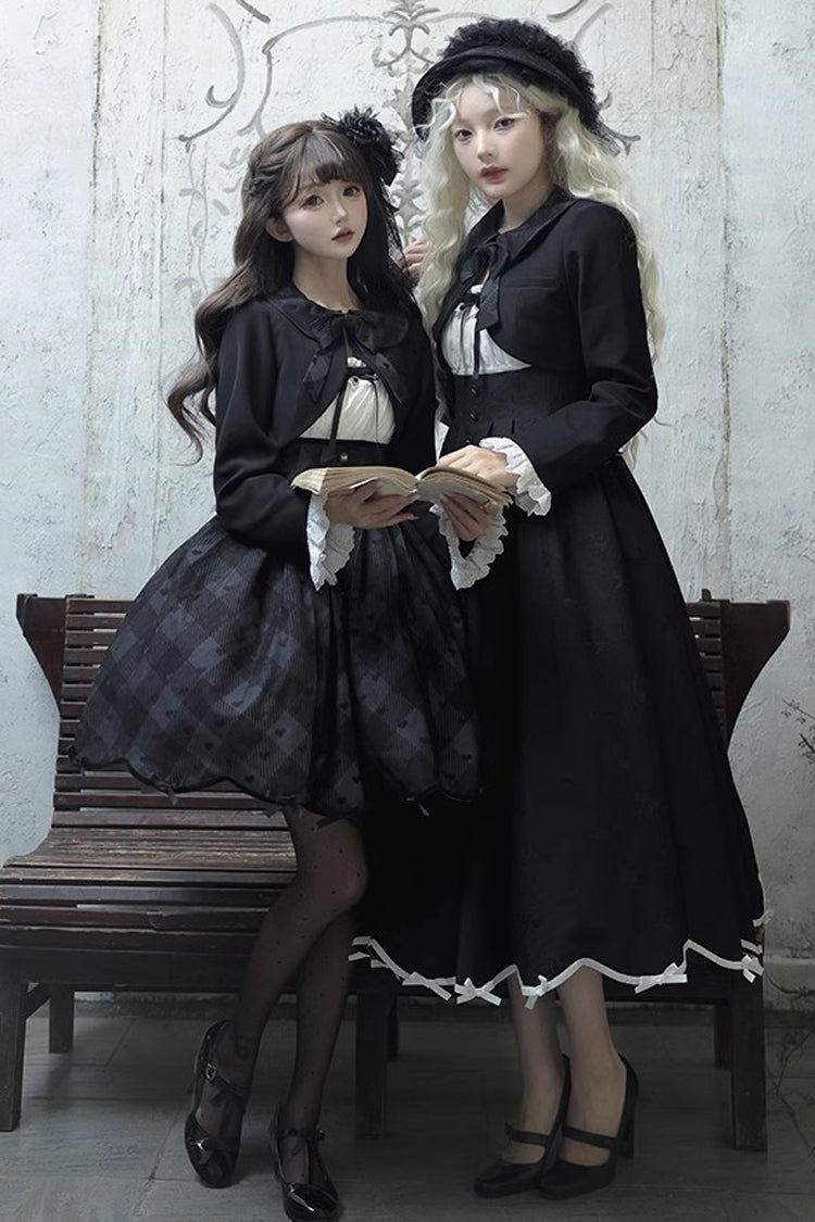 Black Swan Short Sleeves Plaid Print Sweet Elegant Princess Lolita Dress Short Version