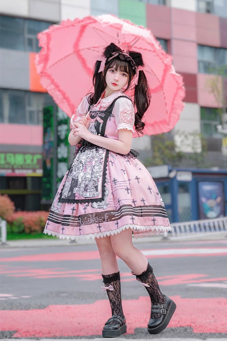 Pink Rabbit Doll Theater Print Sweet Lolita Jsk Dress