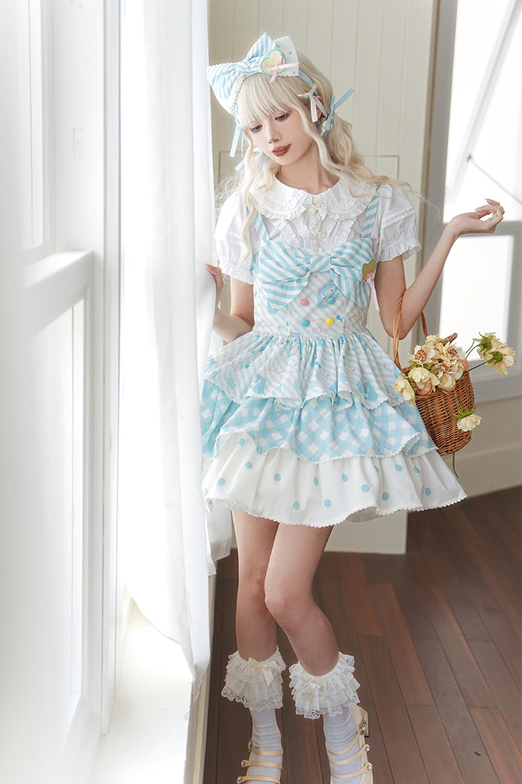 Blue Miku Sleeveless Triple-Layered Print Bowknot Sweet Lolita Jsk Dress