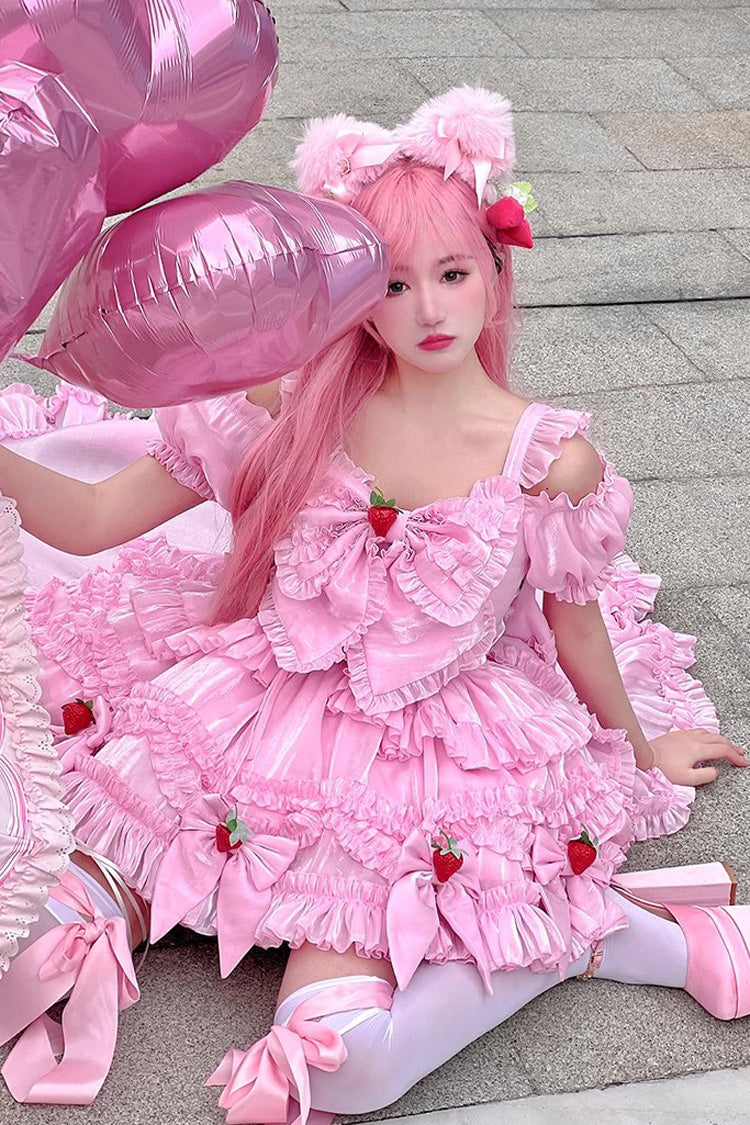 Pink Strawberry Magic Girl Party Theme Cute Sweet Princess Lolita Strapless Dress