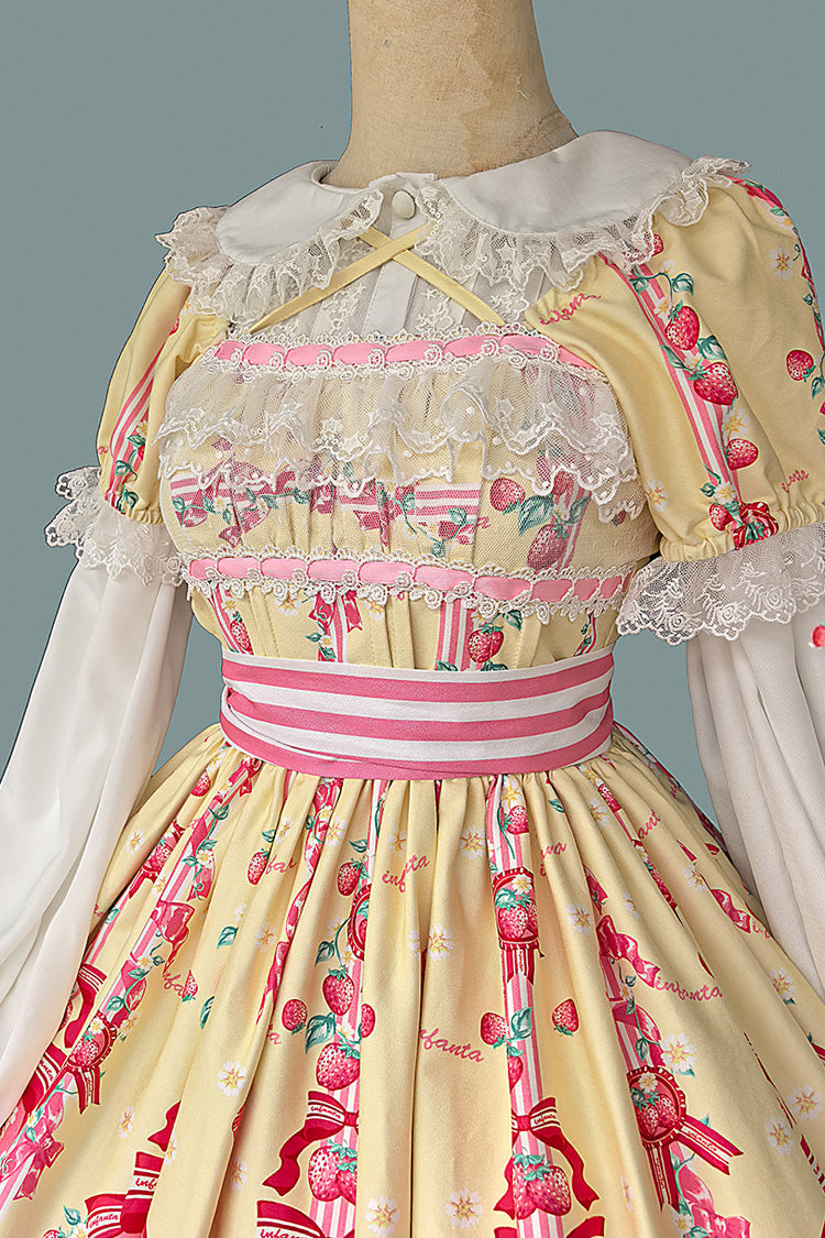 Strawberry Chef Short Sleeves Print Bowknot Lace Sweet Lolita Dress 4 Colors