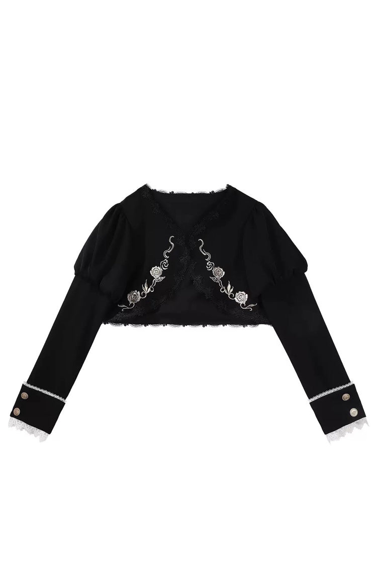 Black/White Violin Variations Ruffled Embroidered Gothic Lolita Jumper Dress Set