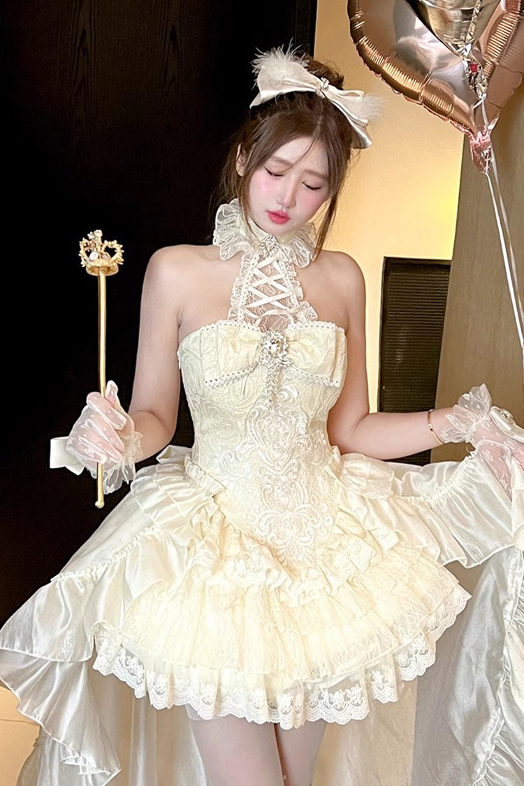 Ivory Eternal Temple Halterneck Ruffle Bowknot Lace Sweet Princess Lolita Dress