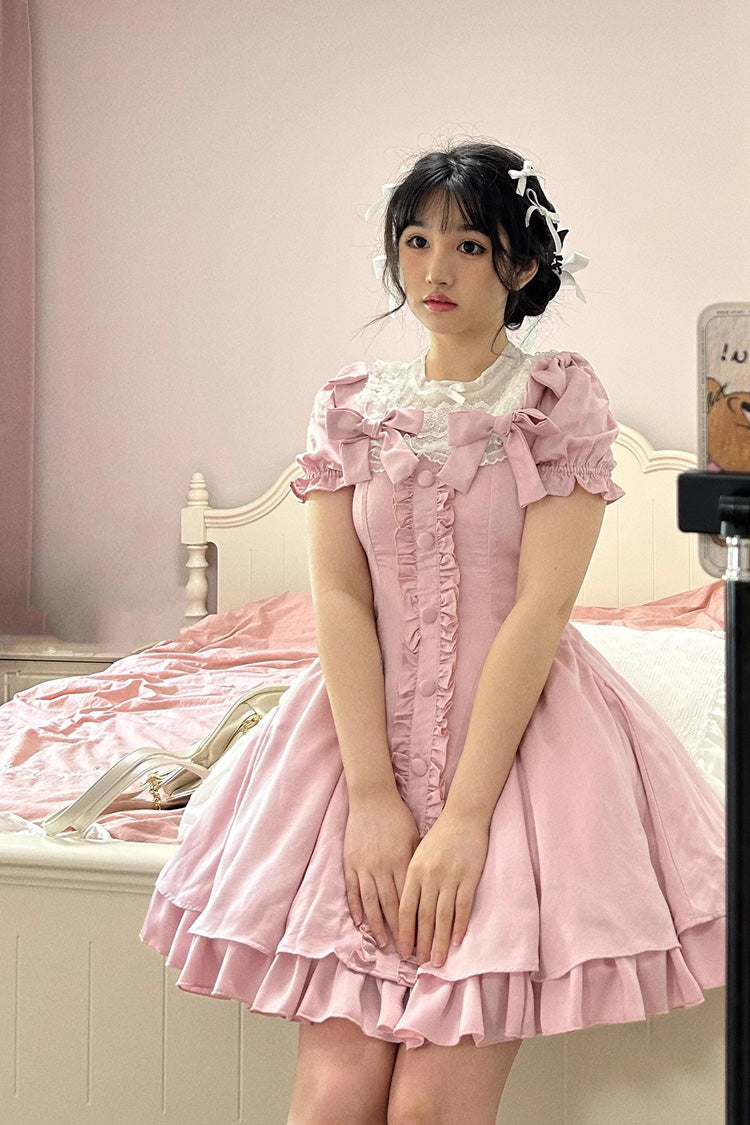 Pink Annie's Gift Short Sleeves Bowknot Short Version Sweet Lolita Dress (Plus Size Support)