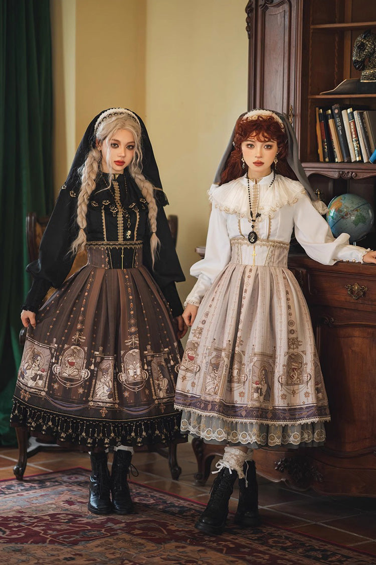 Demon Hunting Notes Print Ruffle Sweet Elegant Lolita Skirt 2 Colors