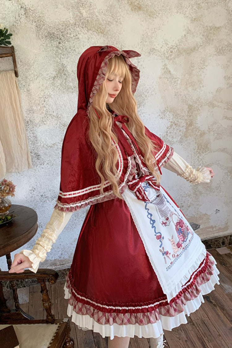 Wine Red Little Red Riding Hood Ruffle Bowknot Sweet Lolita Jsk Dress