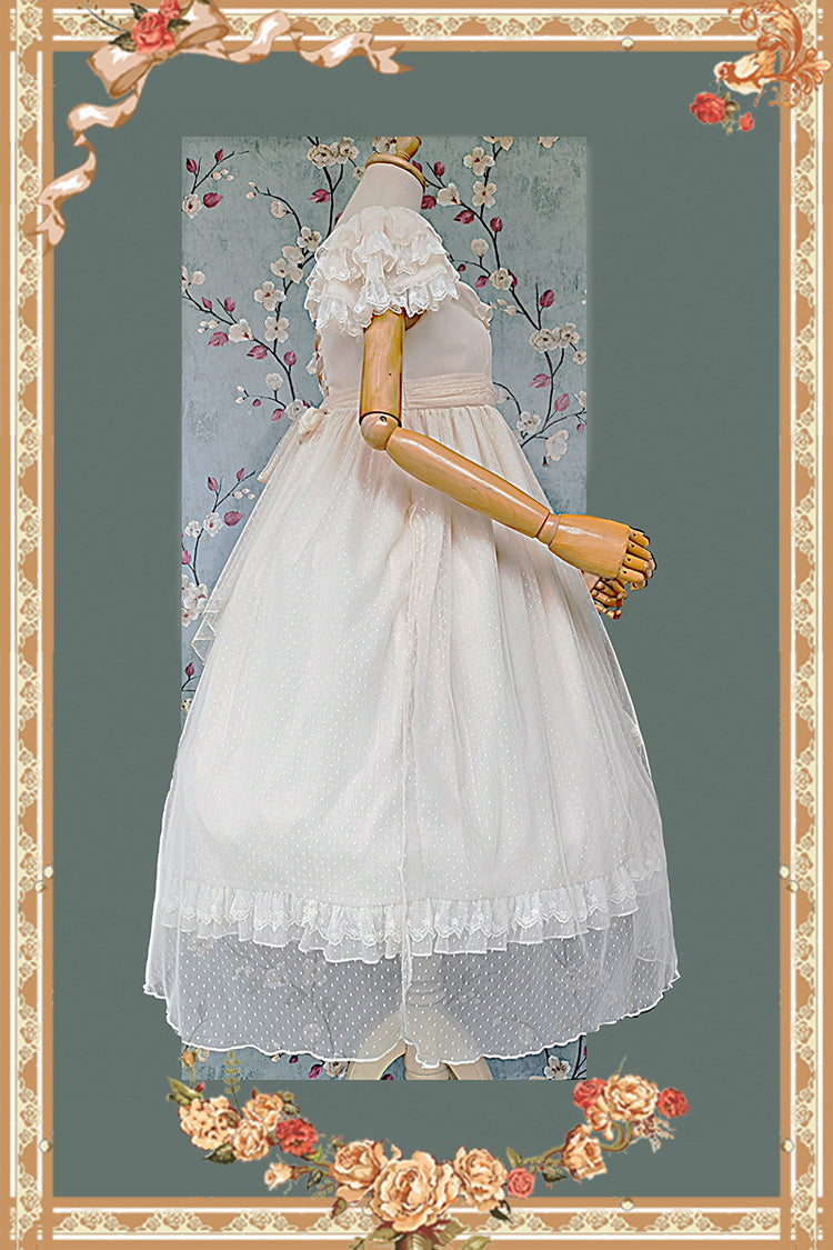 Apricot Moon goddess *Mediana* Polka Dot Print Ruffle Bowknot Asymmetric Sweet Elegant Lolita Dress