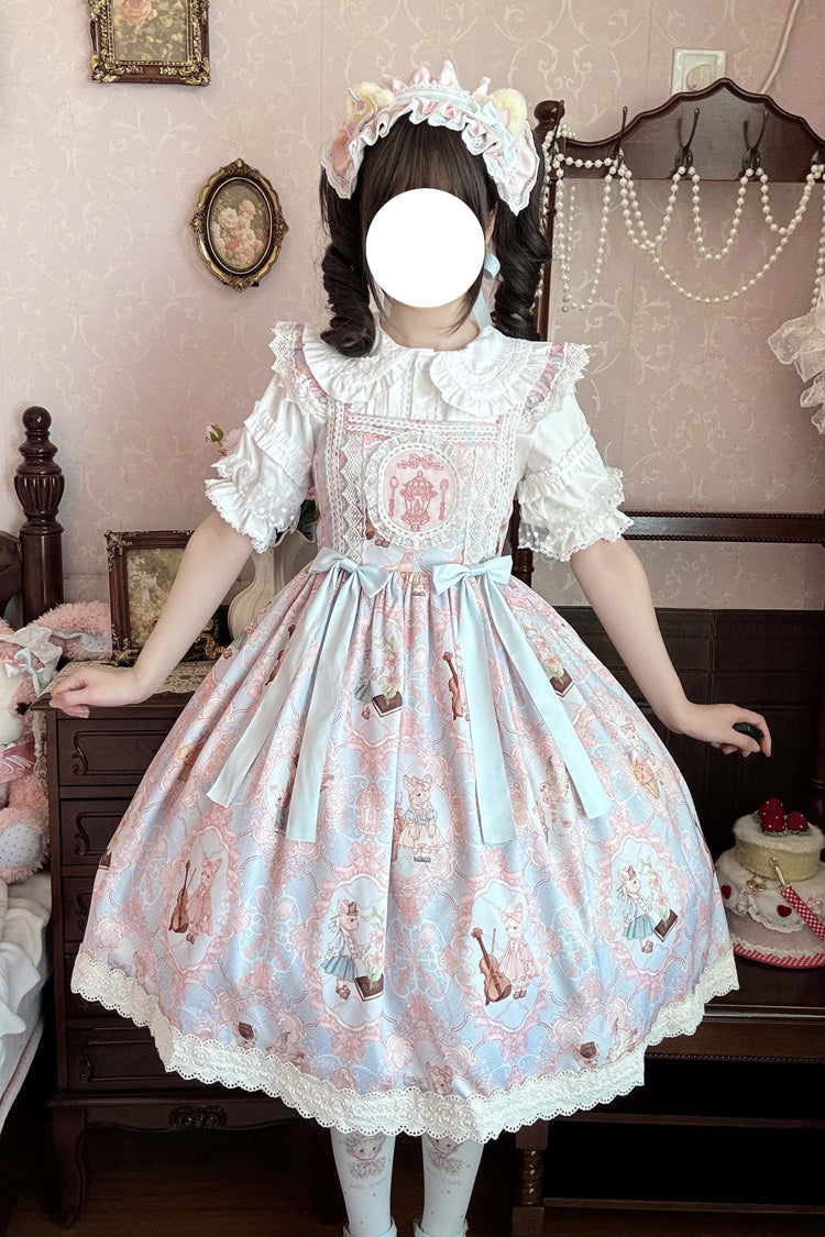 Sweetheart Party Sleeveless Printed Ruffled Embroidered Lace Sweet Lolita Jsk Dress 3 Colors